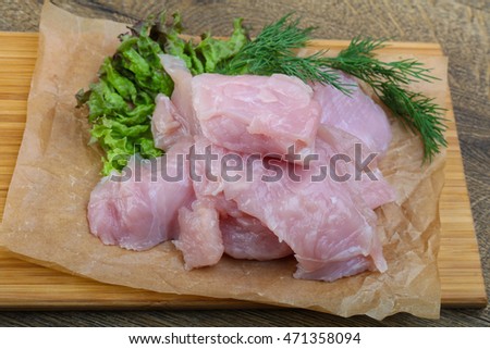 Raw sliced turkey with herbs and spices ready for cooking