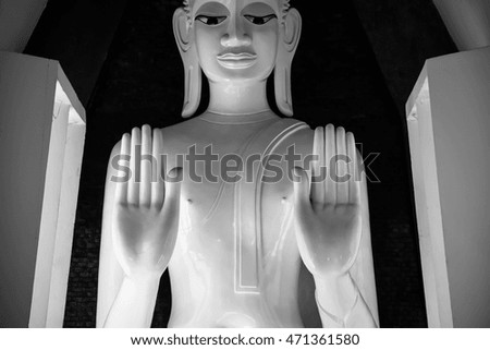 Black and white picture of buddha statue in Thai temple
