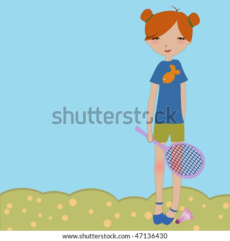 Vector Illustration of the little girl playing outdoors.