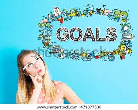 Goals concept with young woman in a thoughtful pose