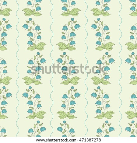 Seamless pattern with hand drawn bell-flowers on a light background. EPS10 vector illustration.