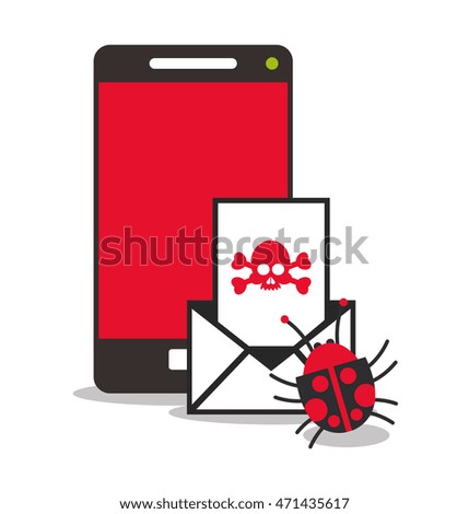 smartphone skull envelope cyber security system technology icon. Flat design. Vector illustration