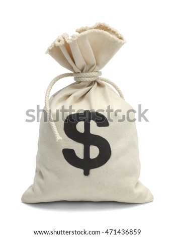 Tied Bank Bag of Money Isolated on White Background.