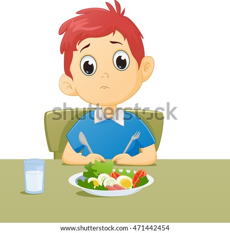 illustration of kid sad with his breakfast