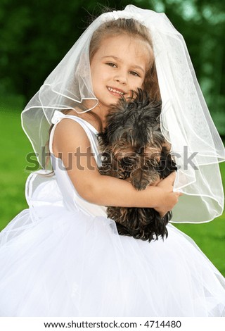 picture of little bridesmaid with cute dog