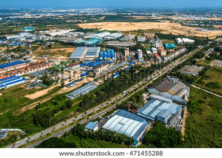 Industrial estate land development construction and residential area aerial photography