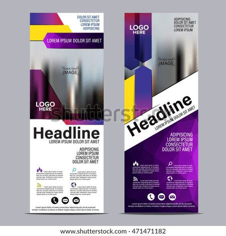 Mock up Roll up design. flag, flyer,banner,backdrop,layout template,exhibition stand, vector illustration background. Purple geometric graphic.
