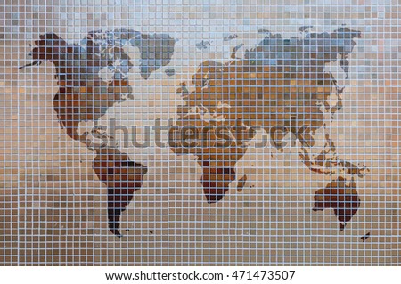earth map on pearl mosaic tiles for sqaure background