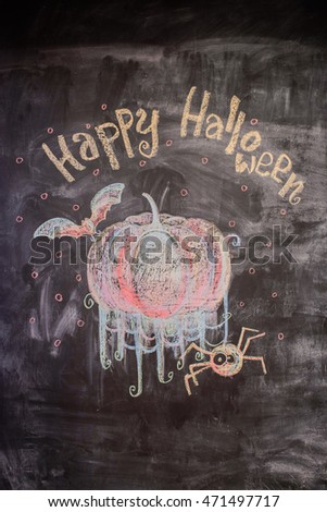 Chalk pattern of happy halloween on slate