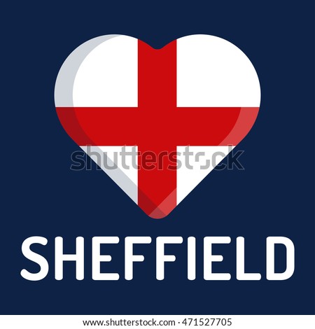 I love Sheffield, city of England. Flat vector icon design illustration on dark background.