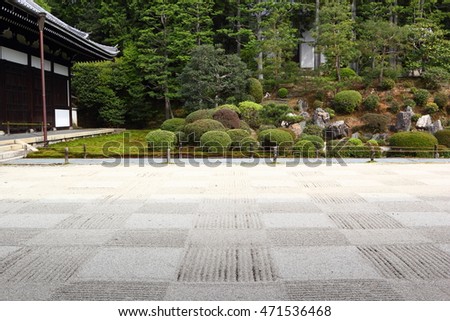 Beautiful japanese garden with checkered gravel pattern