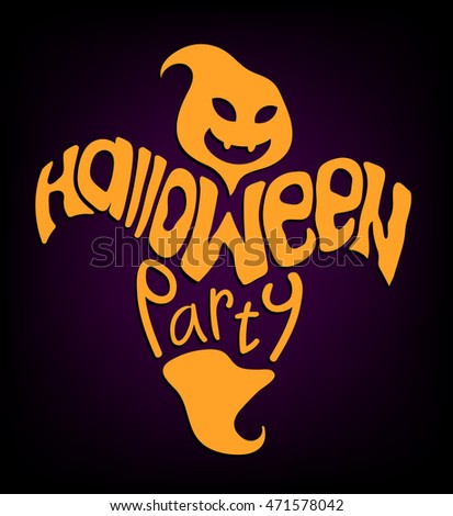 Vector happy ghost with lettering " Halloween party " on dark background