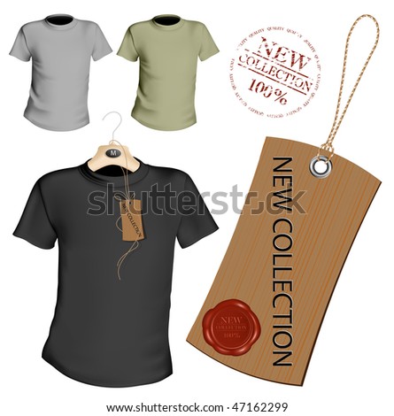 Vector illustration. T-shirt design template. Black and gray. Tag with sealing wax.