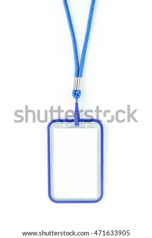 Blank badge with blue neckband. on white background.