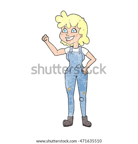 freehand textured cartoon determined woman clenching fist
