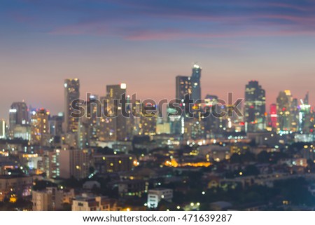 Twilight, Blurred bokeh lights city office building abstract background