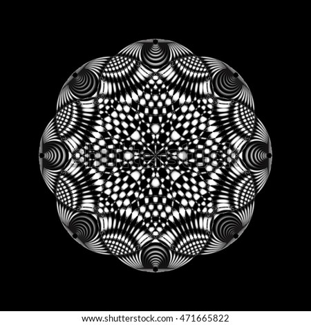 Flowering doodle floral element. Geometric circular pattern. Vector illustration.