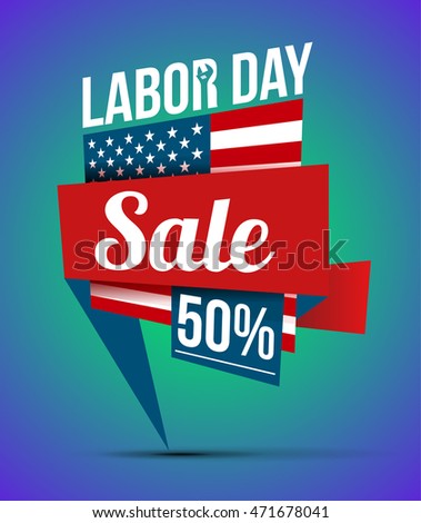great offer in sale -50%  in celebration of Labour Day. vector banner of geometric shapes. bright design