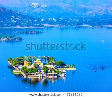  Jag Mandir is a palace built on an island in the Lake Pichola. It is also called the "Lake Garden Palace". The palace is located in Udaipur city in the Indian state of Rajasthan. Royalty-Free Stock Photo #471688262