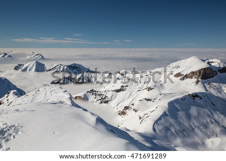 Landscape in the Swiss Alps near Schilthorn summit.