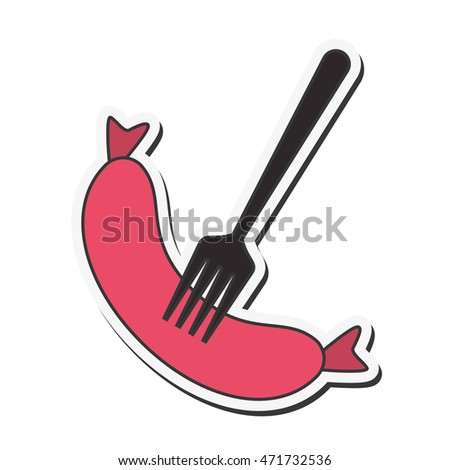 flat design sausage and fork icon vector illustration