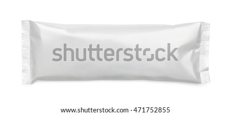 Top view of blank plastic pouch snack packaging isolated on white background with clipping path