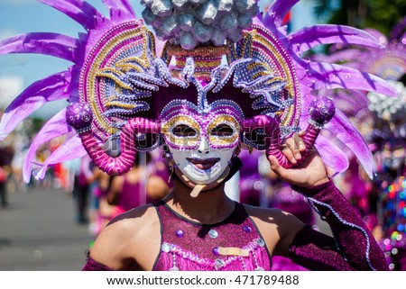 Beatifil and colorful mask display during the parade in Masskara Festival at Bacolod City , Philippines