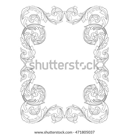 Vintage border frame engraving with retro ornament pattern in antique rococo style decorative design. Royal element of Design on a white background. You can use for wedding invitation.