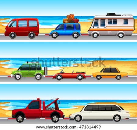 Cars parked on the road illustration