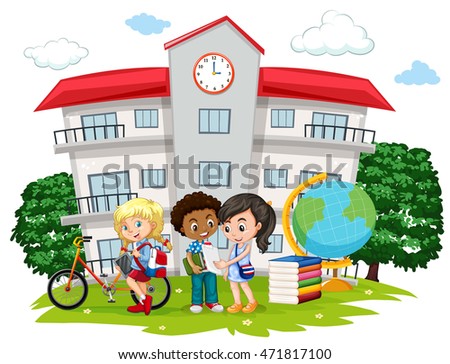 Students learning at school illustration