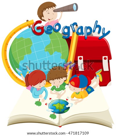 Students and geography subject illustration