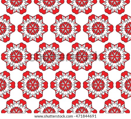 Red, black, white. Congratulatory ornament seamless execution in the form of floral pattern. Vector. For holiday cards design, fashion design, interior design, graphic arts
