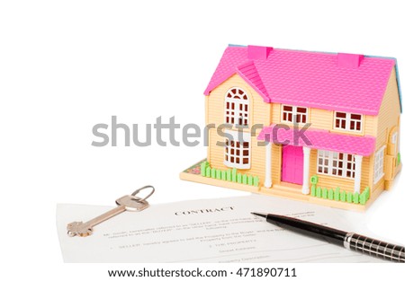 house with the keys and the contract on a white background
