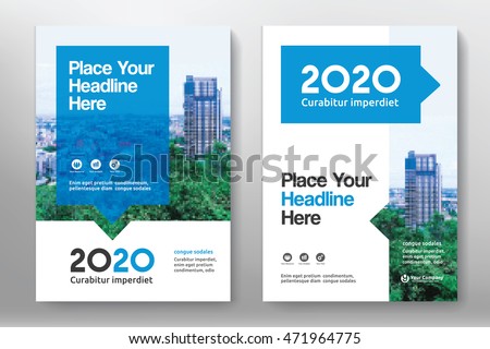 Blue Color Scheme with City Background Business Book Cover Design Template in A4. Easy to adapt to Brochure, Annual Report, Magazine, Poster, Corporate Presentation, Portfolio, Flyer, Banner, Website Royalty-Free Stock Photo #471964775