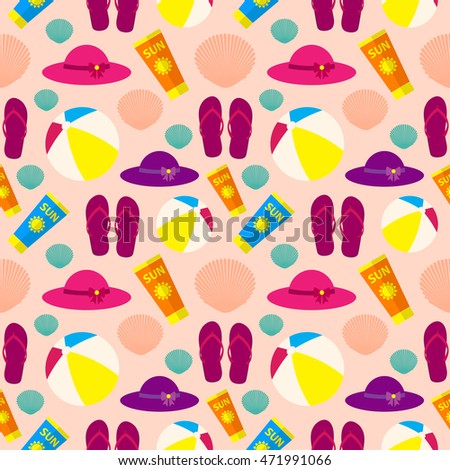 Bright colorful seamless pattern on the theme of summer beach holidays. Vector illustration.