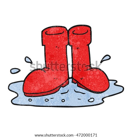 freehand textured cartoon wellington boots in puddle