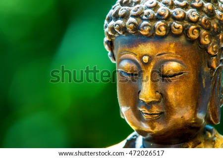 Buddha head with green blurred background