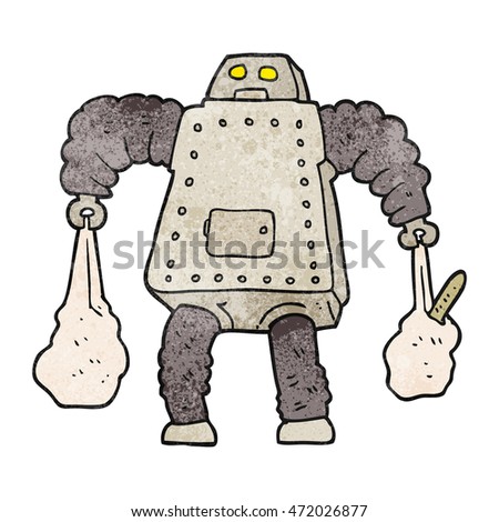 freehand textured cartoon robot carrying shopping