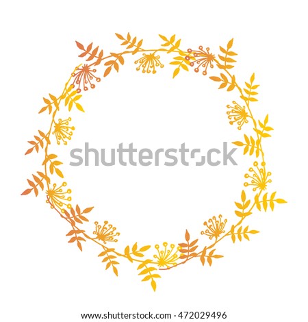 Hand drawn autumn floral wreath with space to your text on white background