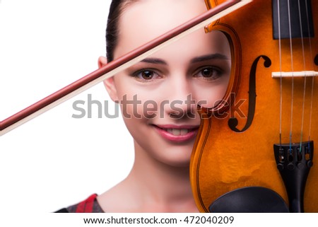 Elegant young violin player isolated on white