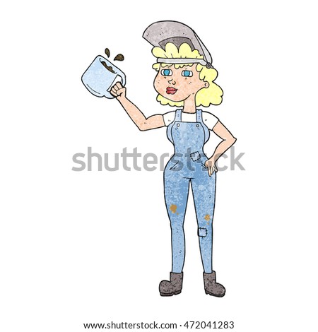 freehand textured cartoon woman in dungarees