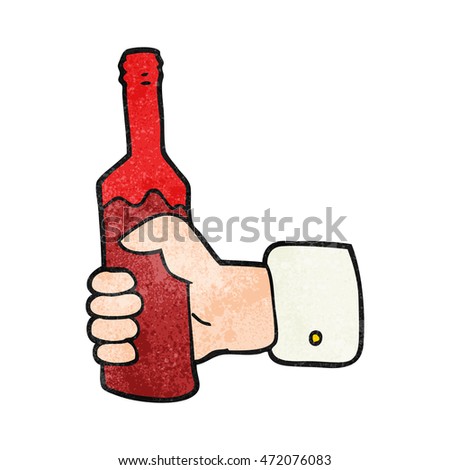 freehand textured cartoon hand holding bottle of wine