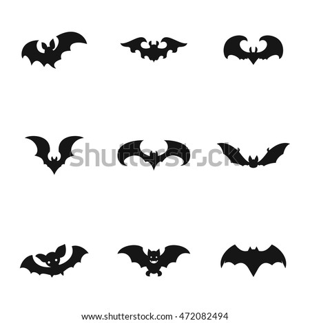 Bat vector icons. Simple illustration set of 9 bat elements, editable icons, can be used in logo, UI and web design