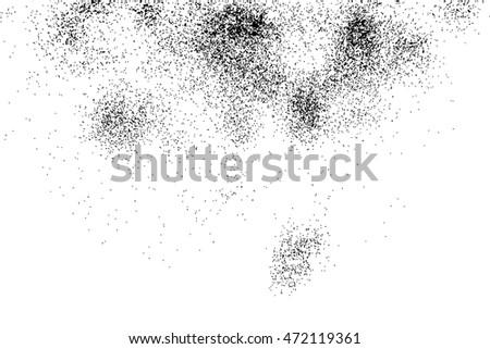 Abstract grainy texture isolated on white background. Silhouette of food flakes such as salt or almond or wheat flour spread on the flat surface or table. Top view. Dust, sand blow or bread crumbs.