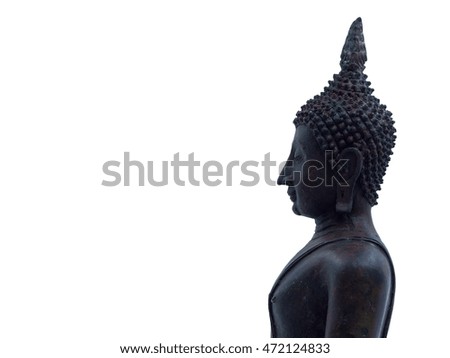 Old Buddha statue buddha image used as amulets of Buddhism religion isolated on white background