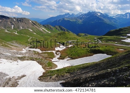 View over Grossglockner High Alpine Road in Austria from Hochtor mountain, 2504m.