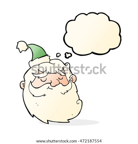 cartoon santa claus face with thought bubble