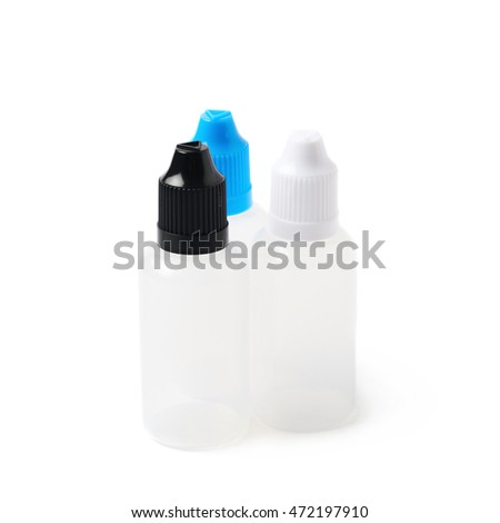 Bunch of plastic 30 ml bottles isolated over the white background