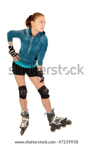 Isolation of a beautiful woman with in-line roller skates