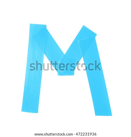 Letter M symbol made of insulating tape pieces, isolated over the white background